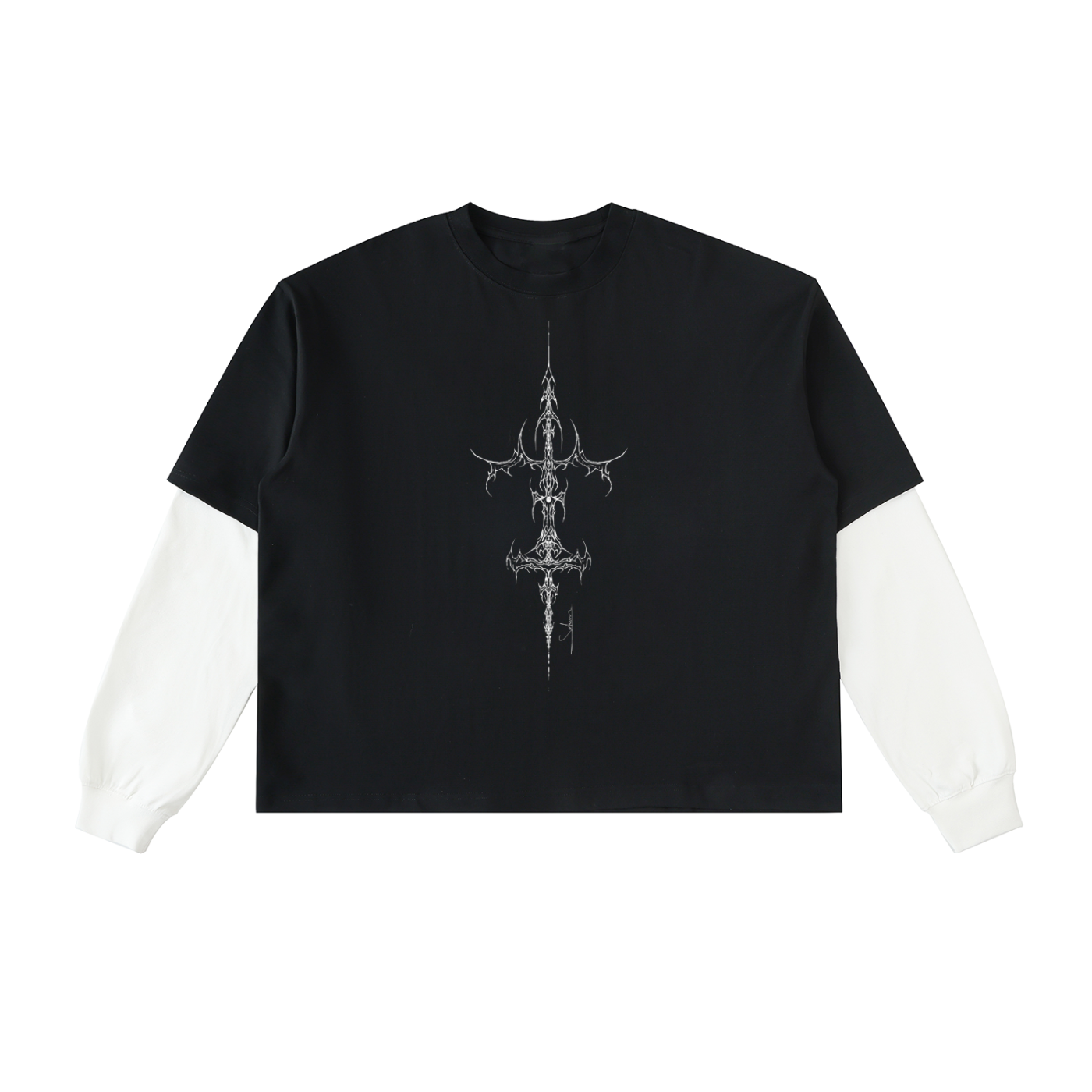 Demise Layered Contrast Sleeve Cotton T-Shirt