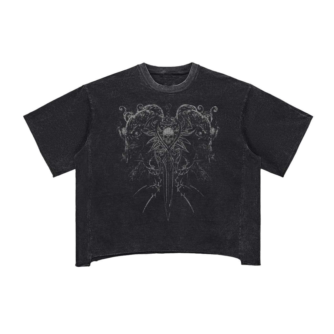 Skull Raw Edge Snow Washed Boxy T-Shirt