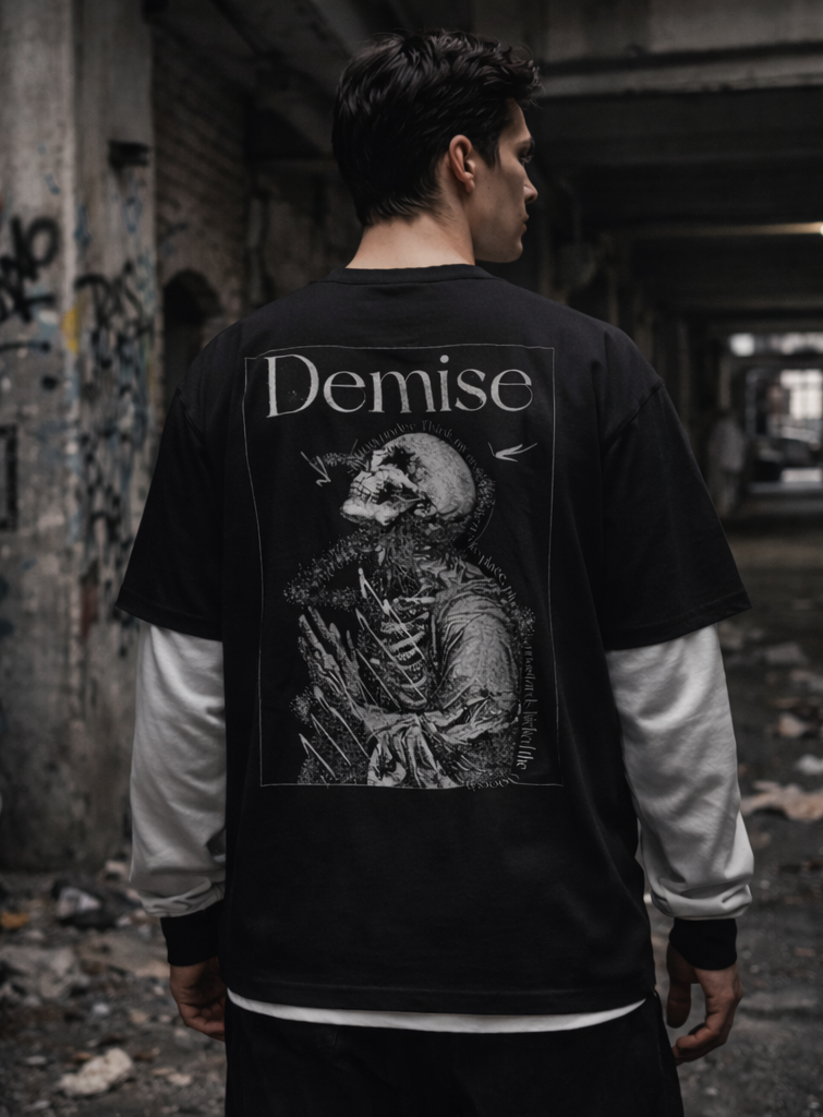 Demise Layered Contrast Sleeve Cotton T-Shirt
