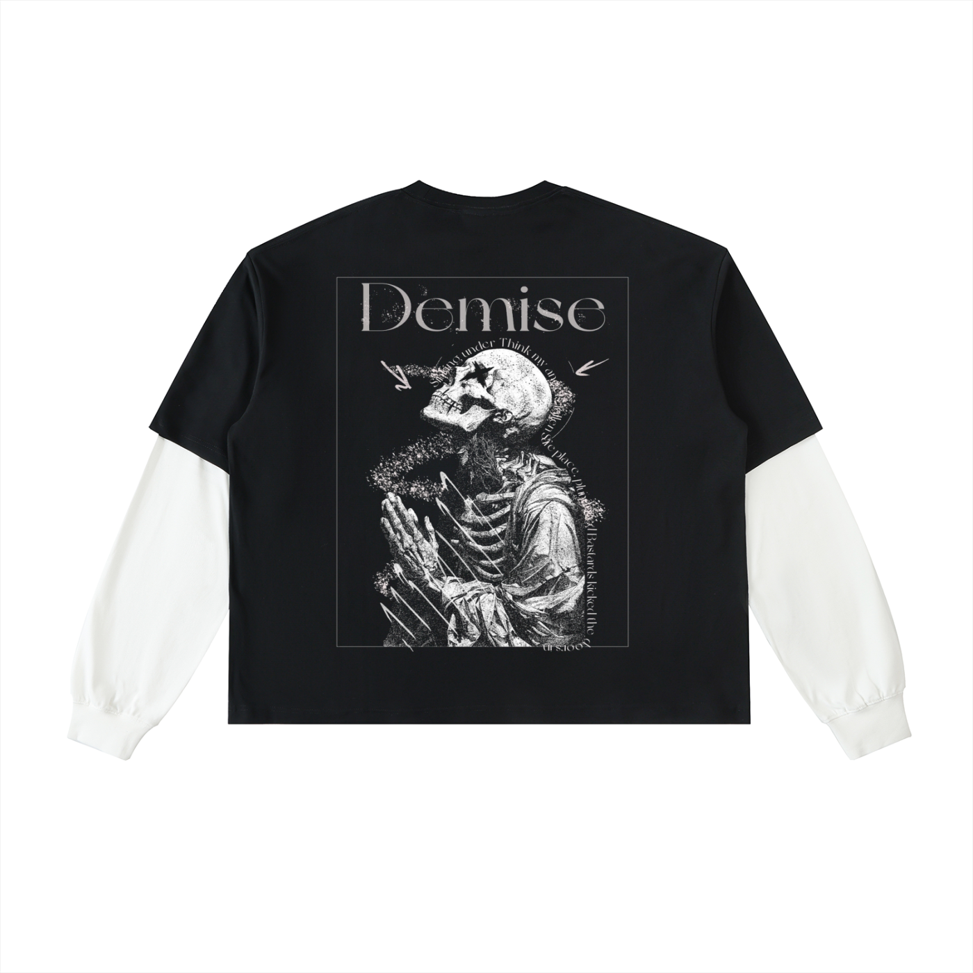 Demise Layered Contrast Sleeve Cotton T-Shirt