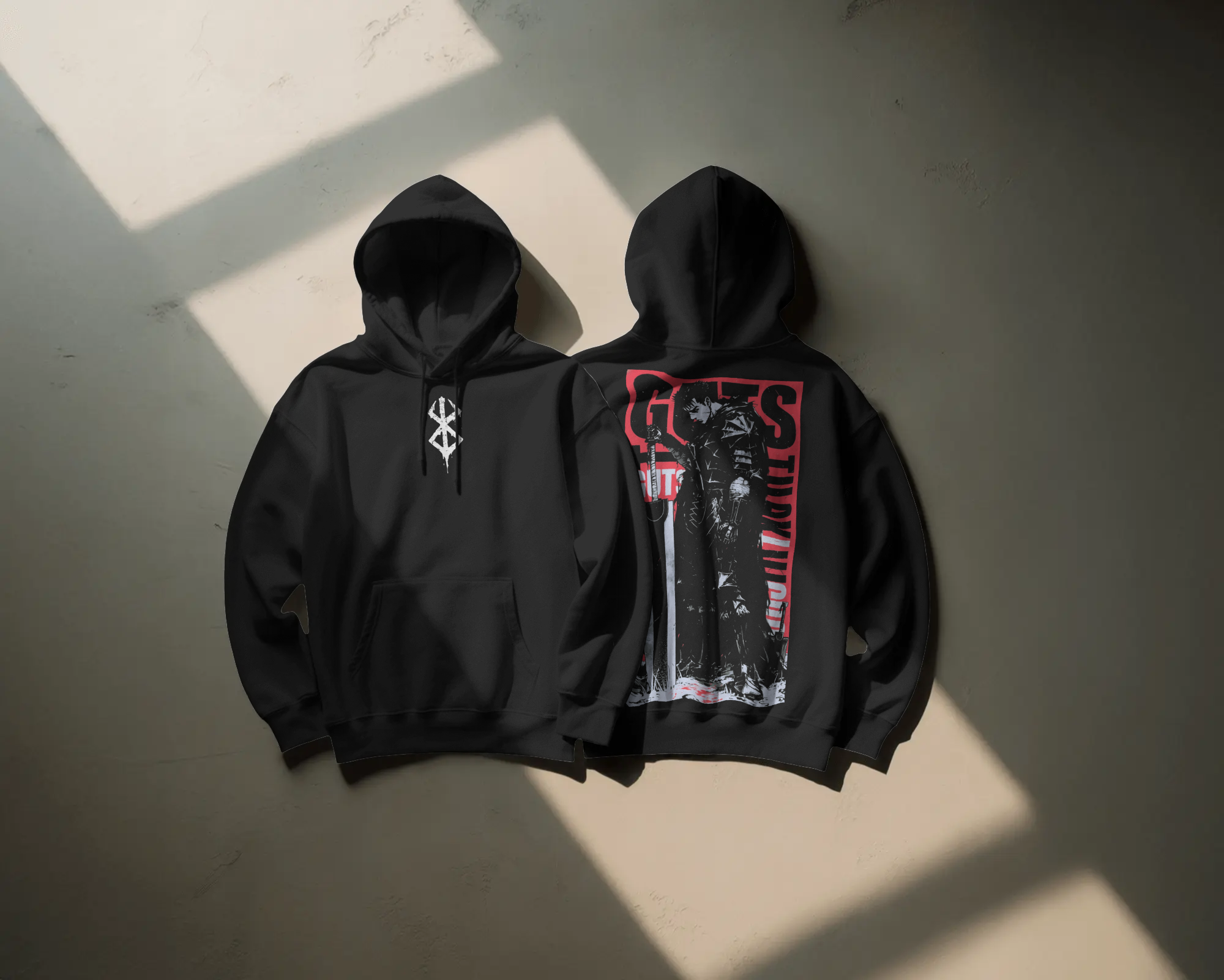 Dark Fantasy Warrior-Inspired Black Sword Hoodie